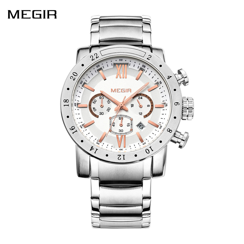 Smartwatch Touch - MEGIR roestvrijstalen vrijetijdshorloges voor heren, waterdicht,
