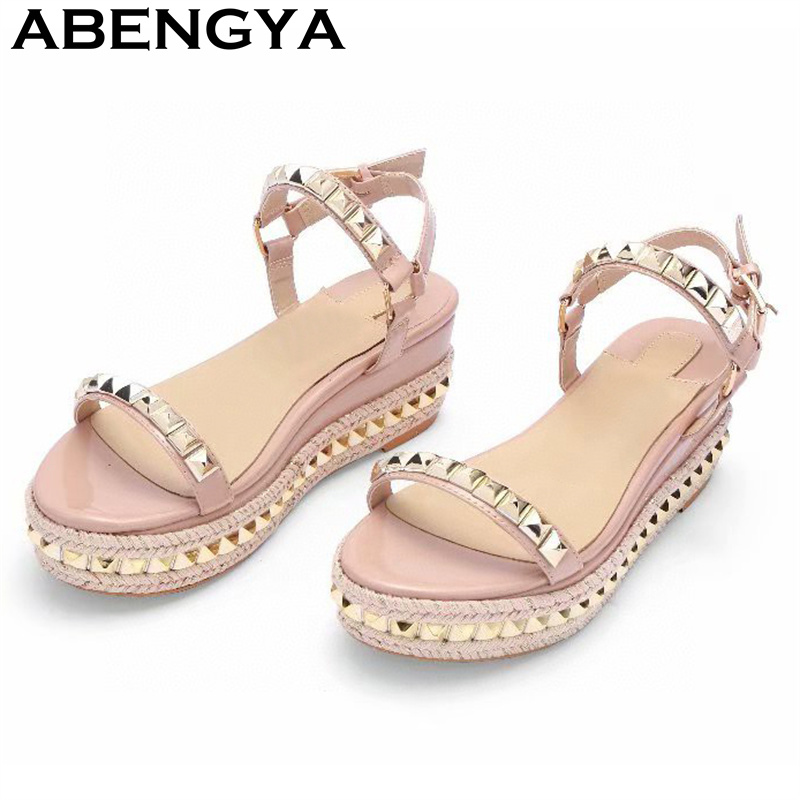 Leather Classic Strap - Klassieke mode dikke zool platform sleehak