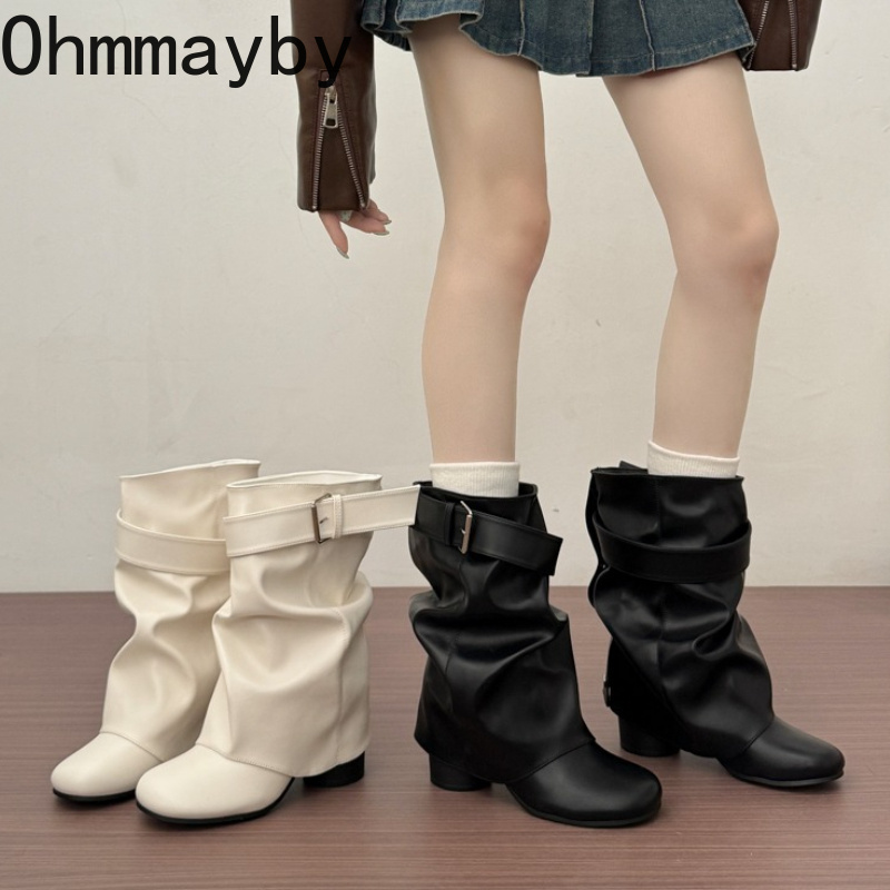 Leather Classic Strap - Nieuwe dames slouchy mid-calf leren laarzen
